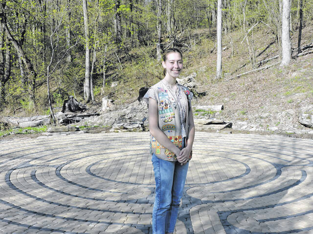 129597799_web1_DSCN0218
Faith Bennett, a Girl Scout in Troop 50800, poses at the labyrinth at Hillside Park, which was her Gold Award Project.
Ben Freda | For Abington Journal