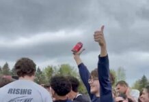 
			
				                                Luthor Trask from Abington Heights celebrates after learning the team won a regional title and earned a chance to compete for a state championship.
                                 Submitted Photo

			
		