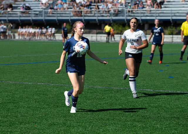 <p>Briana Bustos collects an inbound pass for AH.</p>
<p>Buck Norton-Jennings | For Abington Journal</p>