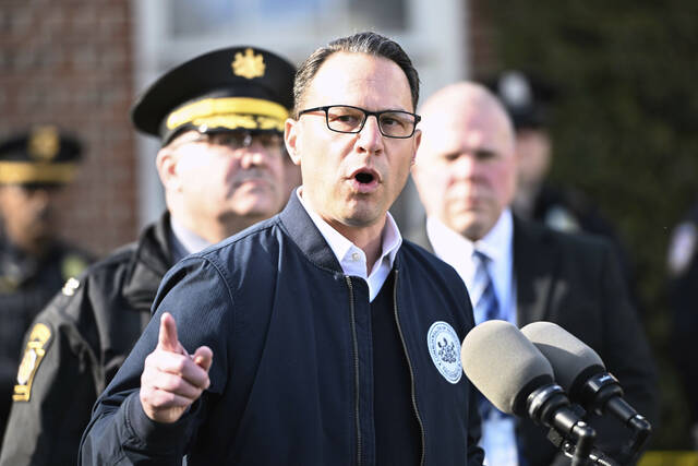131821678_web1_131821678-7a5c24e808c945b4ae9140c1985445c3
Pennsylvania Gov. Josh Shapiro speaks during a news conference at the governors official residence about a suspected arson fire that forced him, his family and guests to flee in the middle of the night on the Jewish holiday of Passover, April 13, 2025, in Harrisburg.
AP File Photo