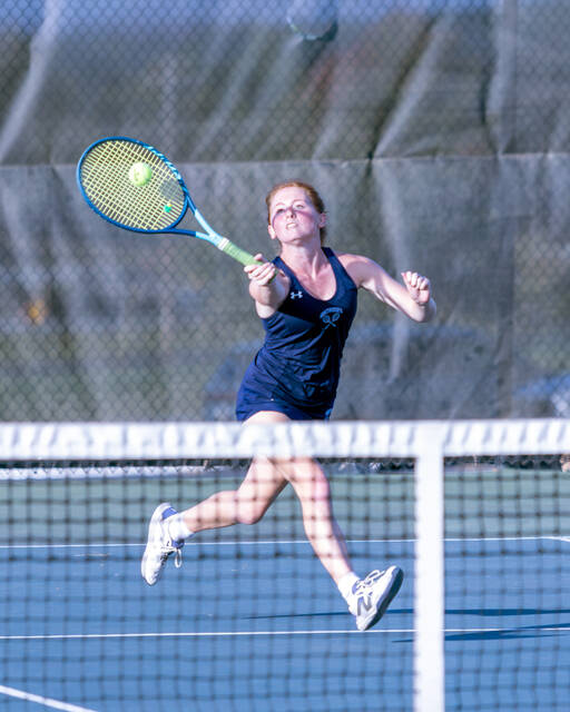 <p>Abington Heights’ Brielle Crowell charges the net for the Lady Comets in singles action against Western Wayne.</p>
<p>Buck Norton Jennings | For Abington Journal</p>