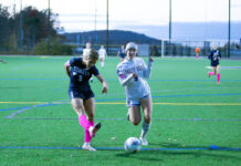 
			
				                                Lilia Calvert connects for her second goal as the Lady Comets hosted Valley View.
                                 Buck Norton-Jennings | For Abington Journal

			
		