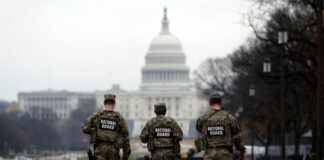 
			
				                                National Guard patrol along the National Mall in front of the Capitol on Wednesday in Washington.
                                 AP Photo

			
		