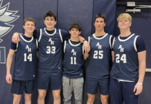 ABINGTON HEIGHTS BOYS BASKETBALL: Comets loaded with experience
Representing the Abington Heights boys basketball team at Coaches vs. Cancer Media Day were, left to right, Andrew Kettel, Jordan Shaffer, Chris Begley, Finn Goldberg, and Ben Reese.
Tom Robinson | For Abington Journal