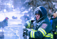
			
				                                Clarks Summit Fire Companys Tre Kerrigan saws through the ice during the firemens carving competition on Sunday.
                                 Buck Norton-Jennings | For Abington Journal

			
		