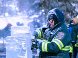 
			
				                                Clarks Summit Fire Companys Tre Kerrigan saws through the ice during the firemens carving competition on Sunday.
                                 Buck Norton-Jennings | For Abington Journal

			
		