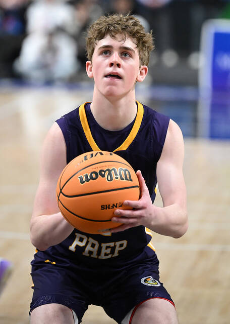 <p>Prep’s Brody Martin hits a foul shot against Dallas Area at Mohegan Sun Arena.</p>
<p>Tony Callaio | For Abington Journal</p>