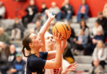 
			
				                                Lady Comets Sarah Cantner looks to make a layup while Lia Lapsansky of Crestwood attempts to collect a block.
 
			
		