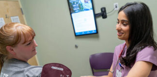 
			
				                                Dr. Pujita Siri Mallampalli, right, a medical assistant at The Wright Center for Community Health Clarks Summit, checks patient Kim Hempells blood pressure during a recent visit. In July, Dr. Mallampalli will join 45 other medical school graduates to begin a three-year Internal Medicine residency with The Wright Center for Graduate Medical Education, a mandatory phase of postgraduate medical training following medical school.
                                 Submitted Photo

			
		
