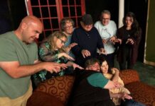 
			
				                                Annabel and her husband, Lee, portrayed by Becky Costello and Thomas Tomeo, cower on a sofa as the ghosts of the House of Usher surround them. From left are Justin OHearn, Linda C. Griffiths, Marcie Herman Riebe, Peter Riebe, Bernie Ott, and Tessa Baldassari.
                                 Submitted Photo

			
		