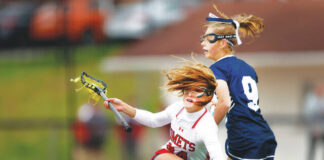 
			
				                                Crestwood midfielder Jordan Andrews leans into Abington Heights midfielder Brooklyn Yankow in the first quarter, advancing the ball.
                                 Fred Adams | For Abington Journal

			
		