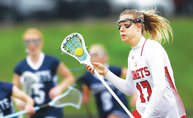 <p>Crestwood attacker Gia Caporuscio finished with four goals and four assists to surpass the 300-point plateau for her career during Tuesday’s game against Abington Heights.</p>
<p>Fred Adams | For Abington Journal</p>