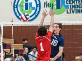 
			
				                                Gavin Corwin, of Abington Heights, smokes the ball past Mario Batista, of Hazleton Area.
 
			
		